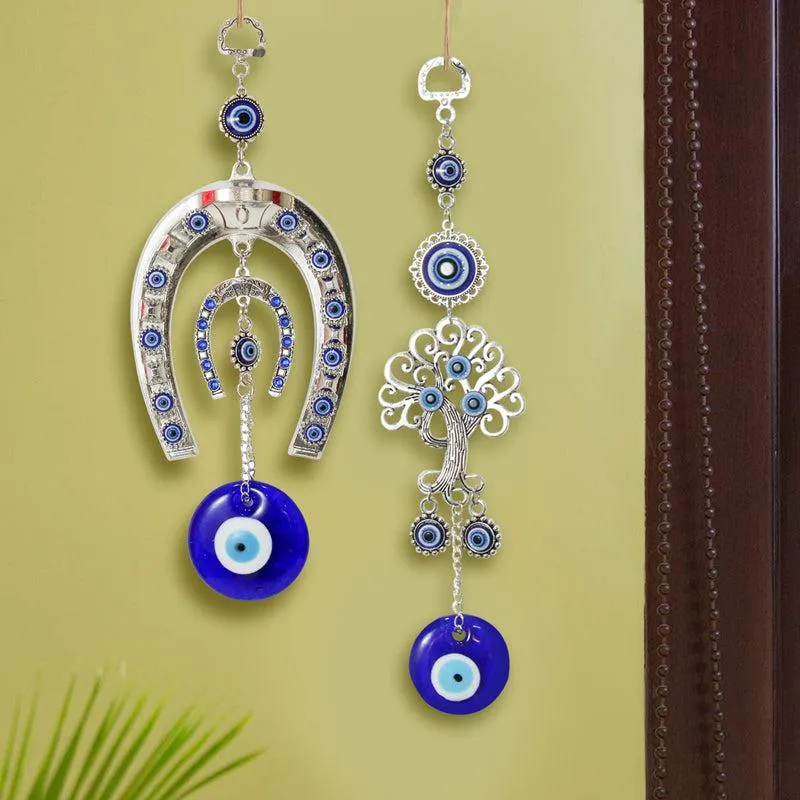 Tree Of Life & Horse Shoe Evil Eye Metal Wall Accent - Set Of Two media 3