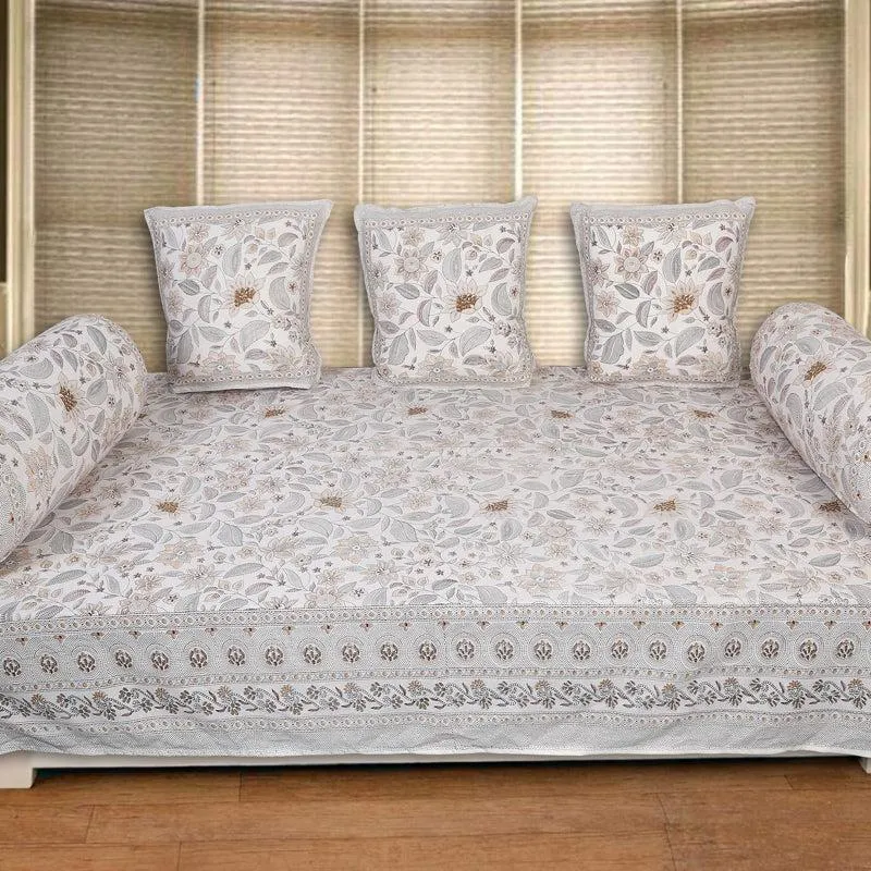 Ansa Flora Diwan Set (Grey) - Six Piece Set media 1