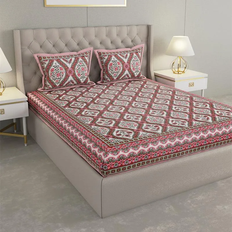 Kirthi Printed Cotton Bedsheet (Red) - 240 TC media 1