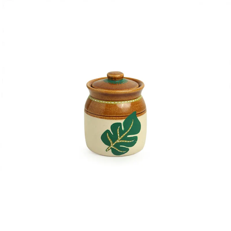 Leafy Shade Handpainted Jar With Tray - Three Piece Set media 4