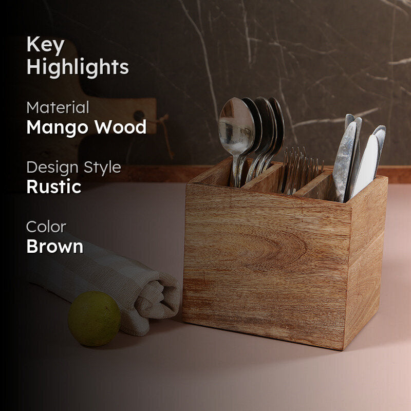 Caddy Lock Mango Wood Cutlery Stand media 2
