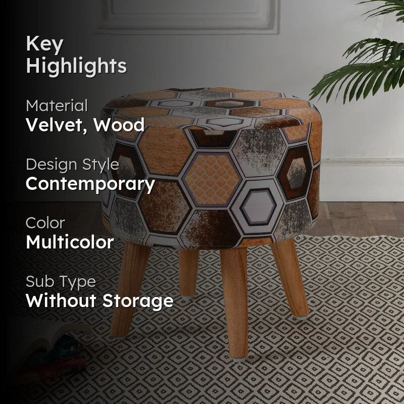 Rustic Geometric Velvet Ottoman - Multicolor media 2