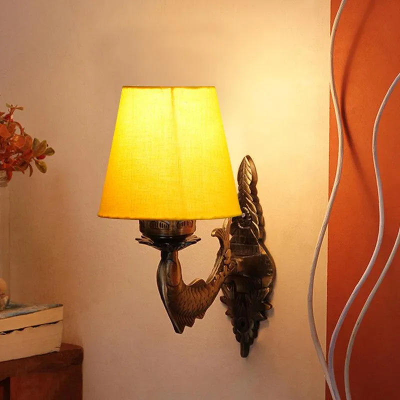 Ziada Stiva Conical Fabric & Metal Wall Lamp - Yellow media 1