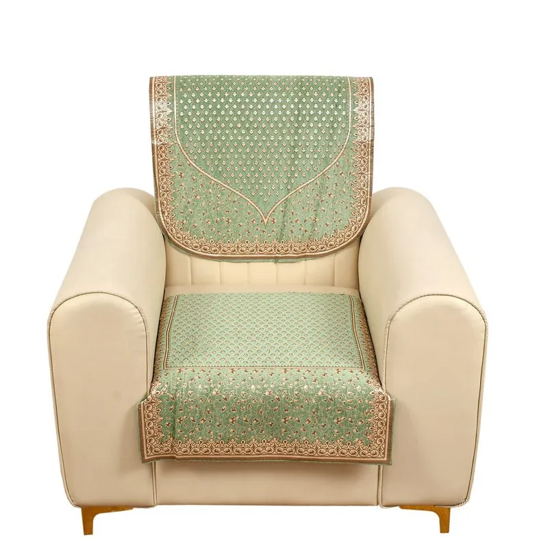 Petite Leaves Chenille Sofa Cover - Green media 5
