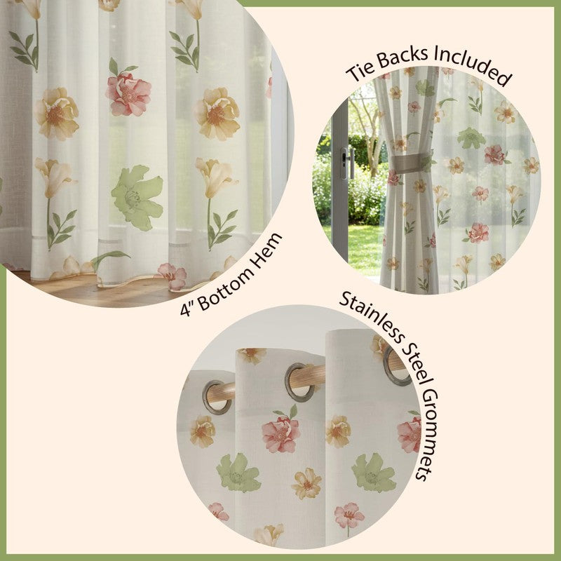 Urban Space Pastel Floral Multicolor Polyester Curtains - Set Of Two media 7