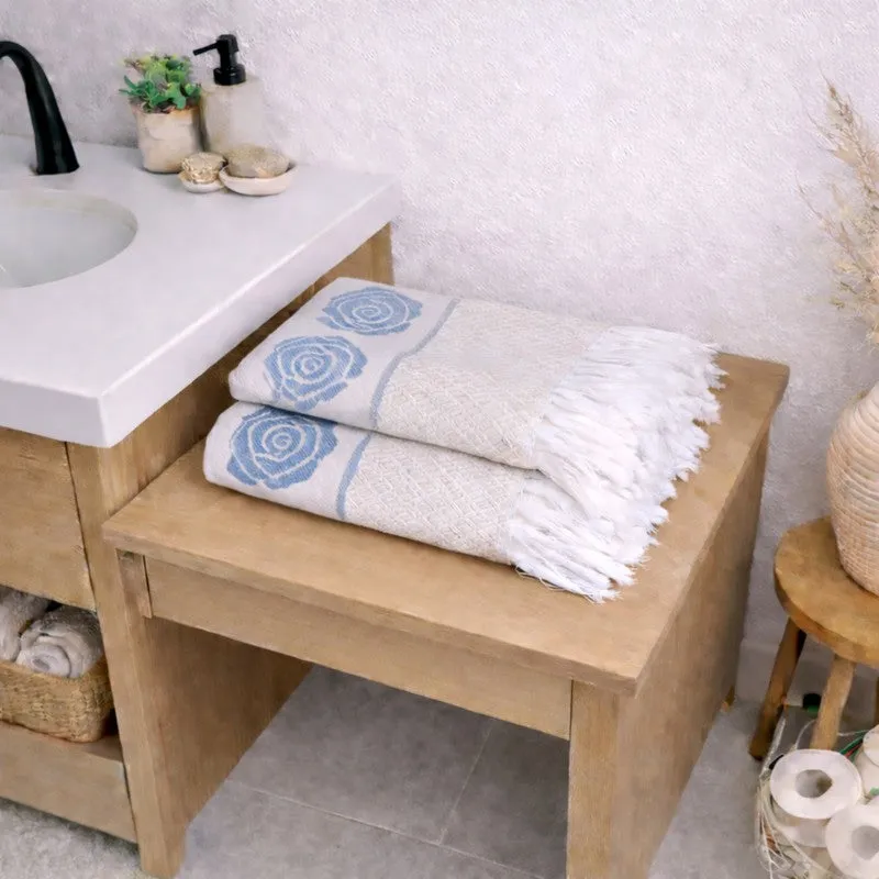 Rosette Cotton Hand Towel (Blue) - Set Of Four media 4