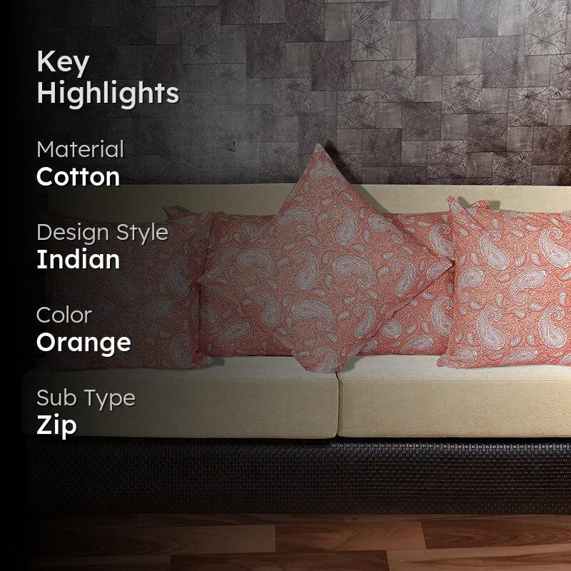 Ruksaana Printed Cushion Cover (Orange) - Set Of Five media 2