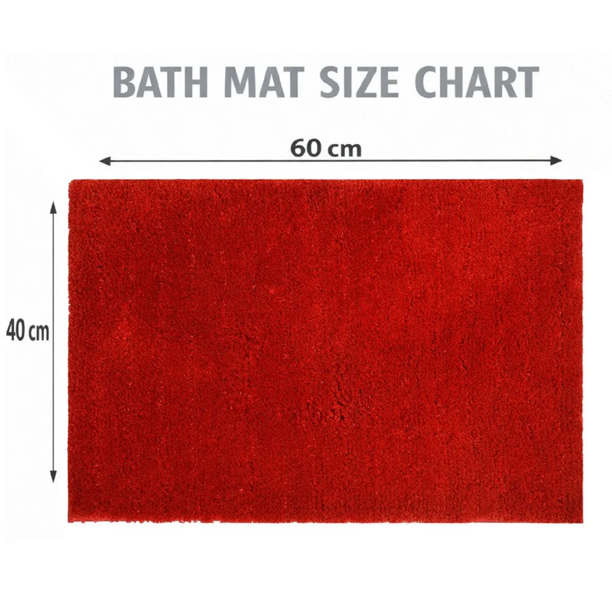Red rectangular bath mat shown flat from above