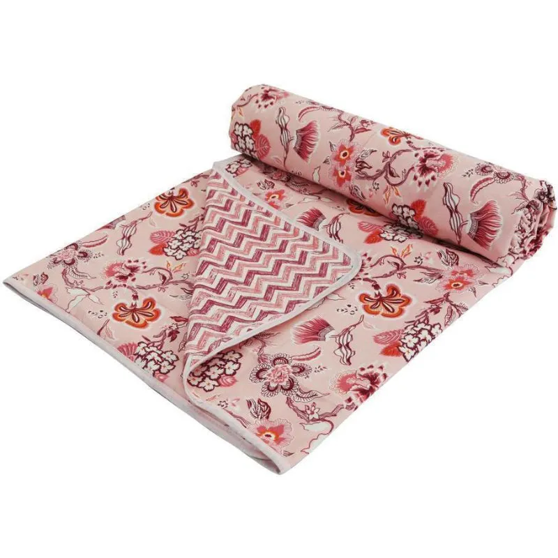 Prisha Floral Reversible Cotton Dohar (Peach) - 180 GSM media 3