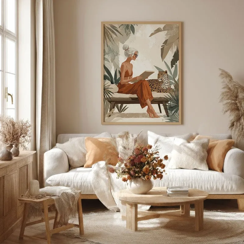 Leopard Lounge Canvas Wall Painting - Brown Frame media 4