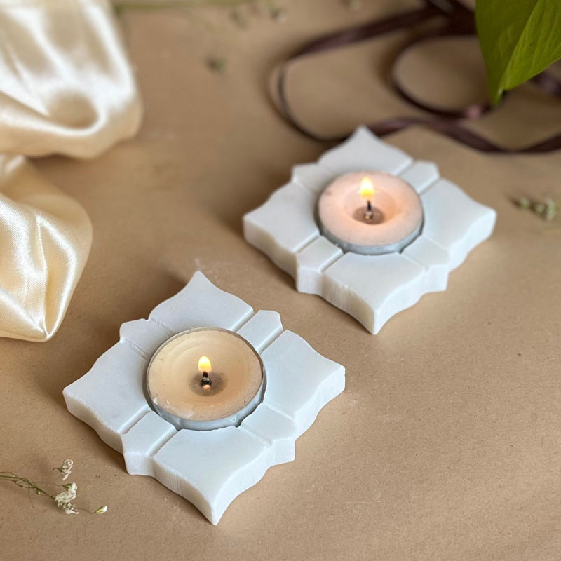 Eudora Leaf Handcrafted Marble Tealight Candle Holder - Set Of Two media 5