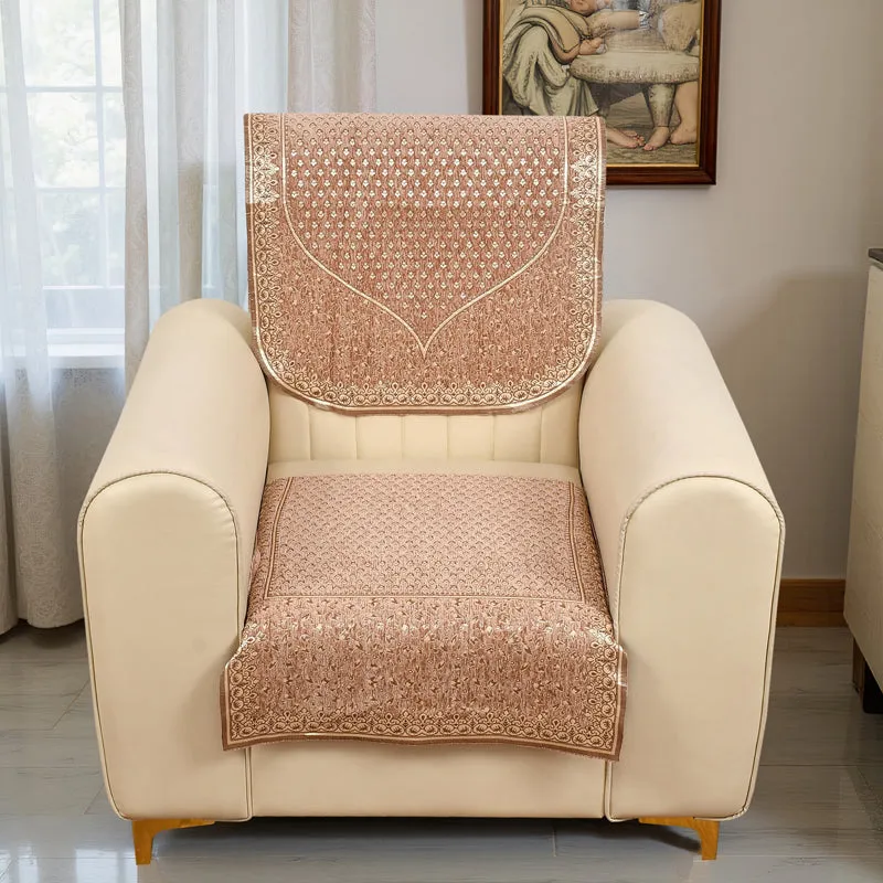 Petite Leaves Chenille Sofa Cover - Peach media 4