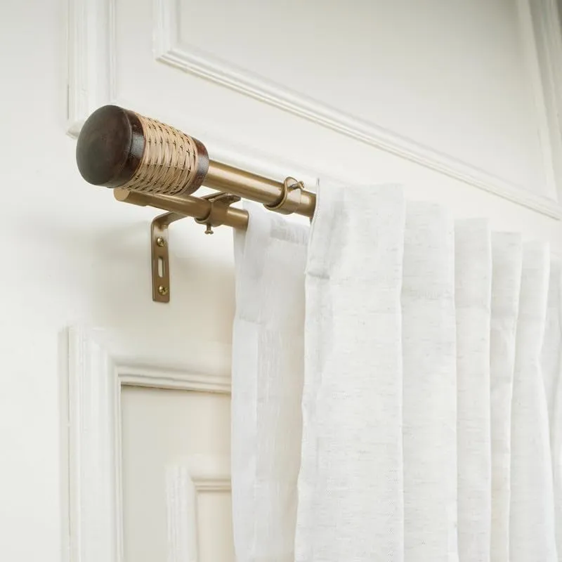 Venetian Weave Duo Extendable 1" Double Curtain Rod With Round Finial & Brackets media 3