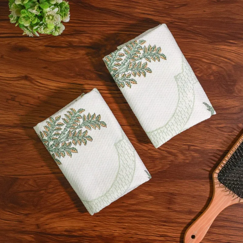 Flora Drift Cotton Hand Towel (Green) - Set Of Two media 6