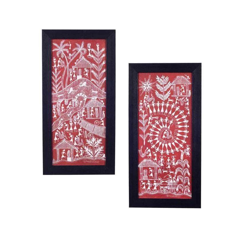 Barasi Warli Canvas Wall Art - Set Of Two media 3