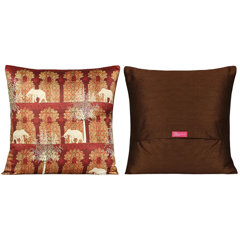 India Circus Ancient Gajaraja Printed Satin Cushion Cover - Set Of Five media 3