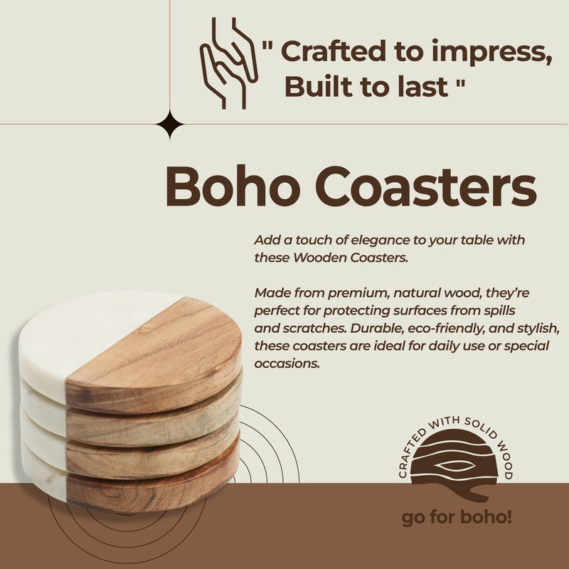 Torvic Boho Marble & Acacia Wood Coaster - Set Of Four media 3