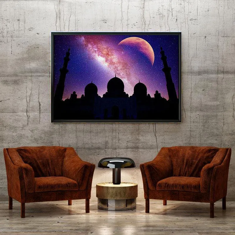 Mosque Silhouette Canvas Wall Painting - Black Frame media 4
