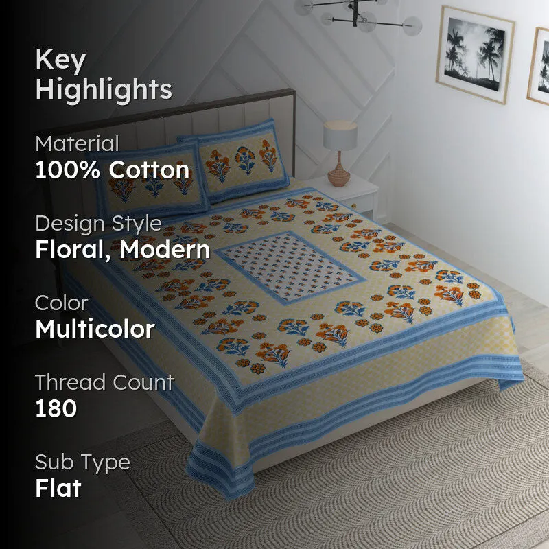 Rangrez Rosette Cotton Bedsheet (Blue) - 180 TC media 2