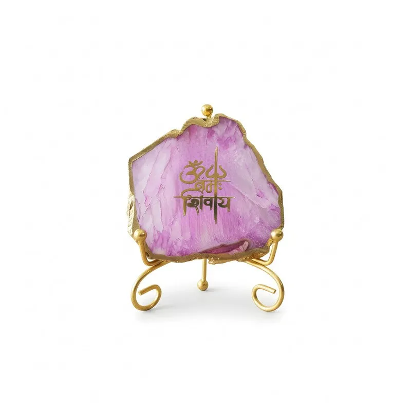 Om Namah Shivay Agate Showpiece With Stand - Pink media 3