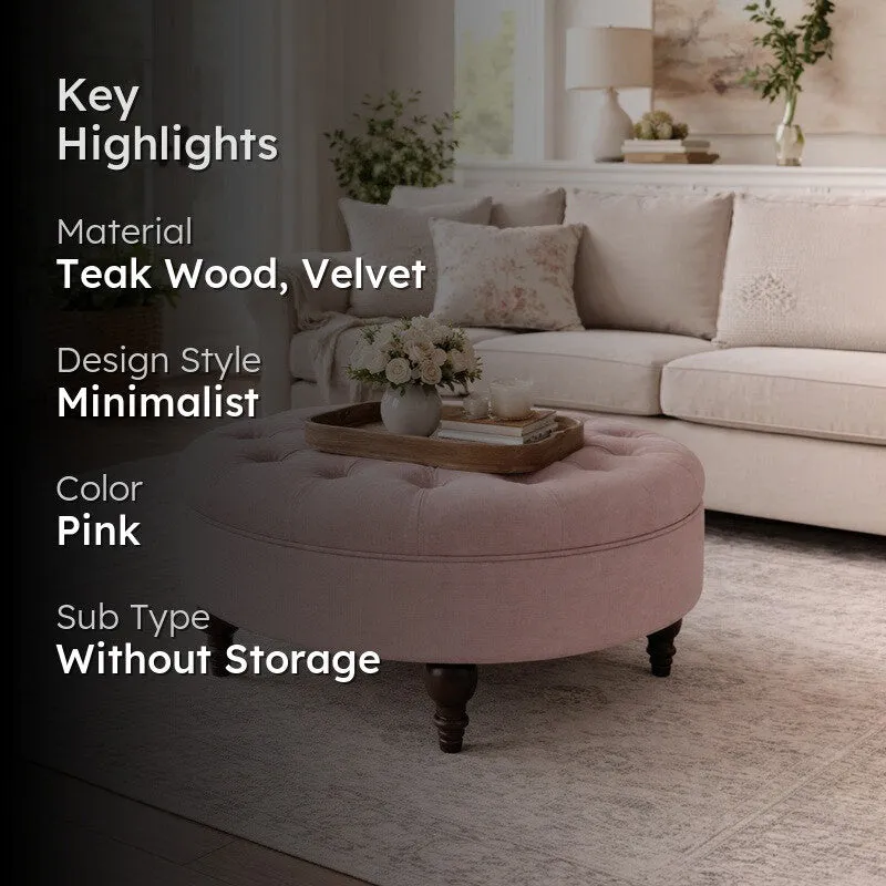 PetalCove Teak Wood Ottomans & Pouffe -Pink media 2
