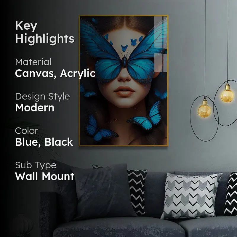 Blue Metamorphosis Modern Canvas Wall Art With Frame - Gold media 2