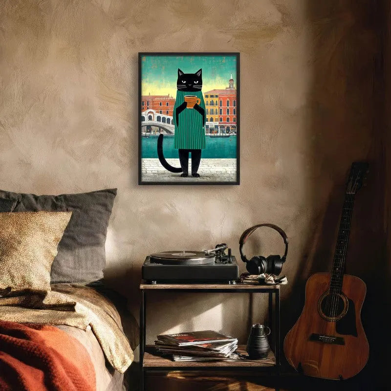 Midnight Poise Cat Wall Painting With Frame media 6