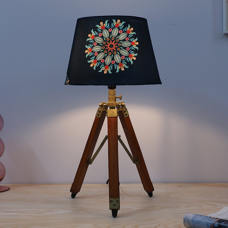 Toile Fold Printed Tripod Mango Wood Table Lamp - Multicolor