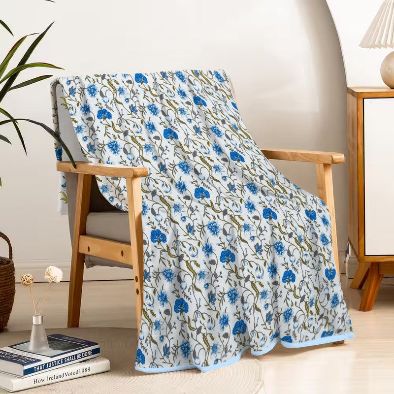 Wrapo Printed Cotton Dohars (Blue) - 170 GSM