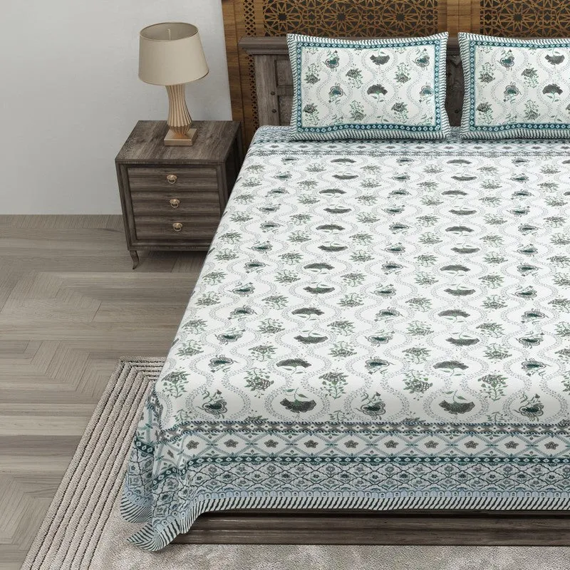 Blossomza Cotton Bedsheet (White,Blue) - 240 TC media 3