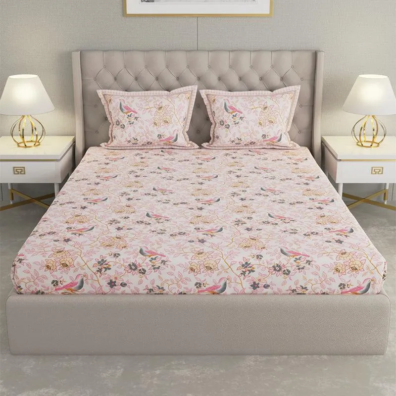 Radhika Printed Cotton Bedsheet (Pink) - 240 TC media 4