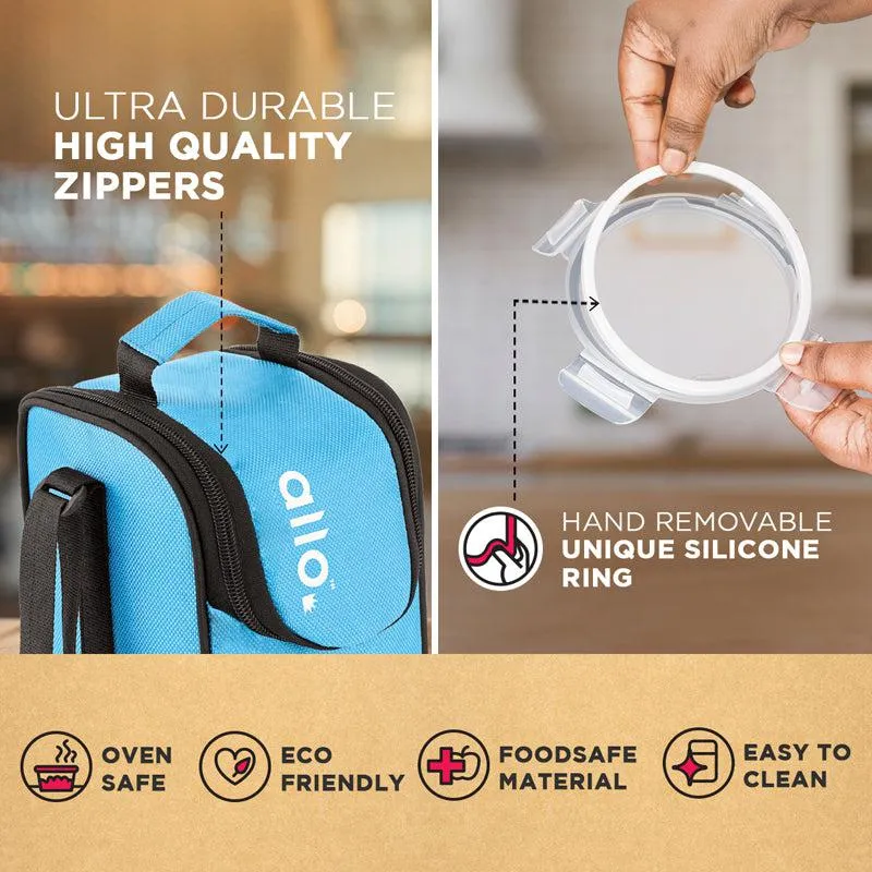 Oliva Round Glass Lunch Box With Blue Lunch Bag (400 ML) - Four Piece Set media 6