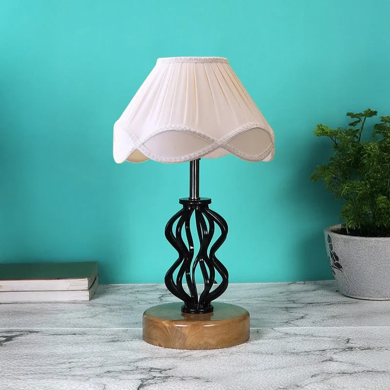 Huetrail Cotton Table Lamp With Wooden Base - Ivory media 4