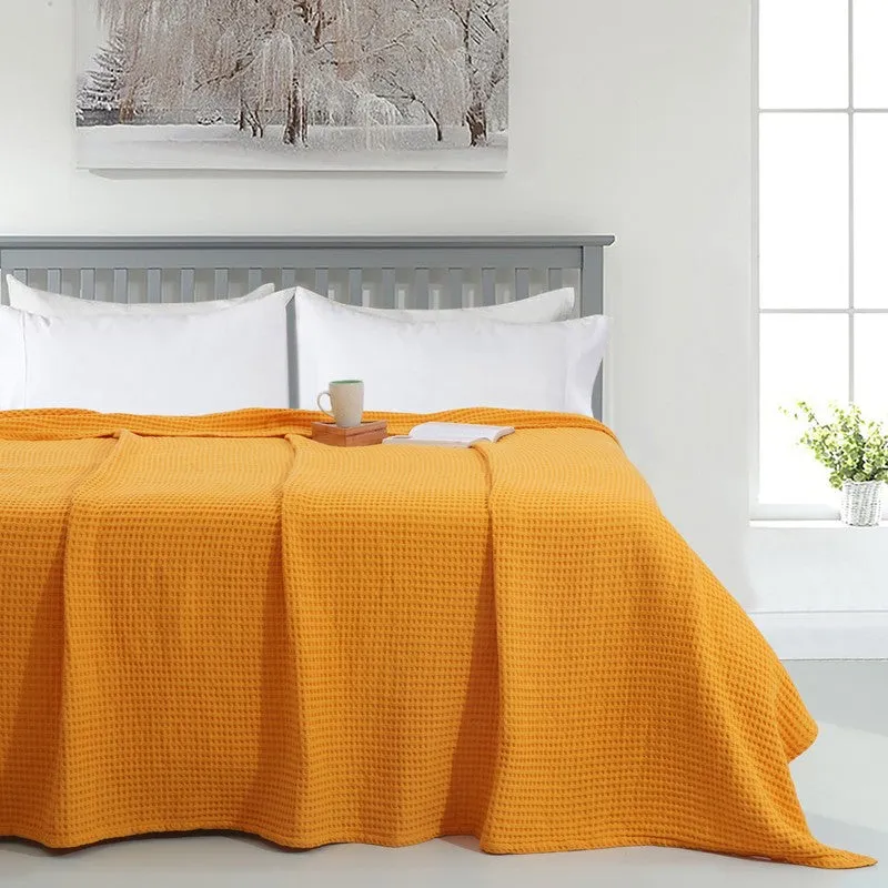Axitra Wafel Weave Cotton Blanket - Yellow media 1
