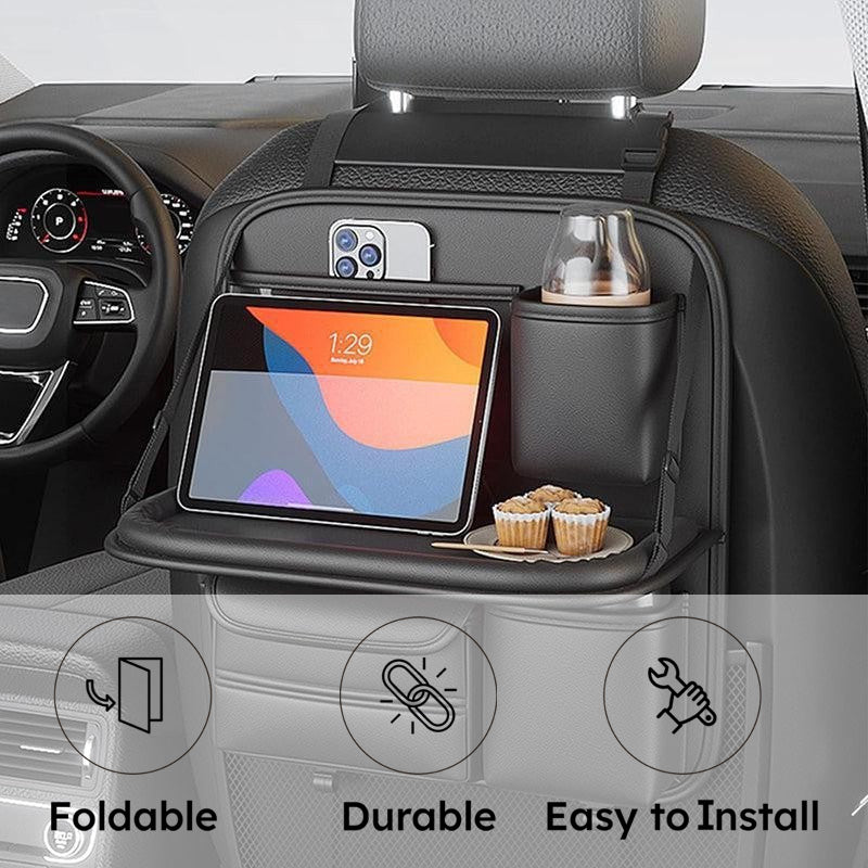Sleek Seat Leather Car Seat Organizer With Foldable Tray - Dark Grey media 12