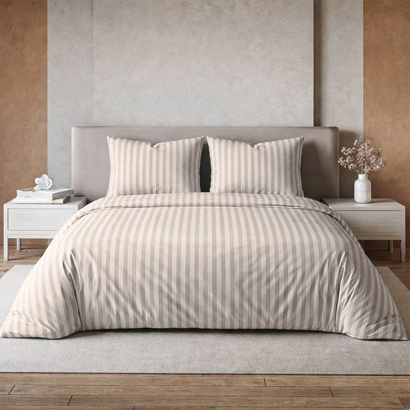 Sleek Loom Striped Cotton Bedsheet (Beige) - 300 TC media 1