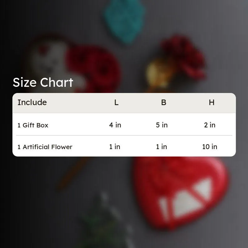 Size chart graphic for gift box and artificial flower