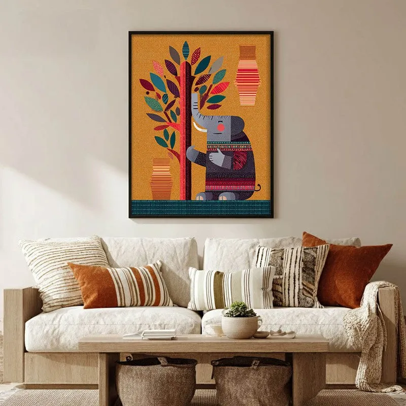 Playful Elephant Canvas Wall Painting With Black Frame media 1