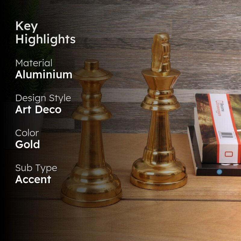 Chess Charm Aluminium Queen Showpiece (Gold) - Set Of Two media 2