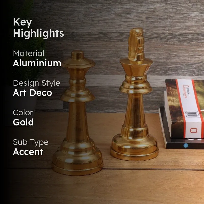 Chess Charm Aluminium Queen Showpiece (Gold) - Set Of Two media 2