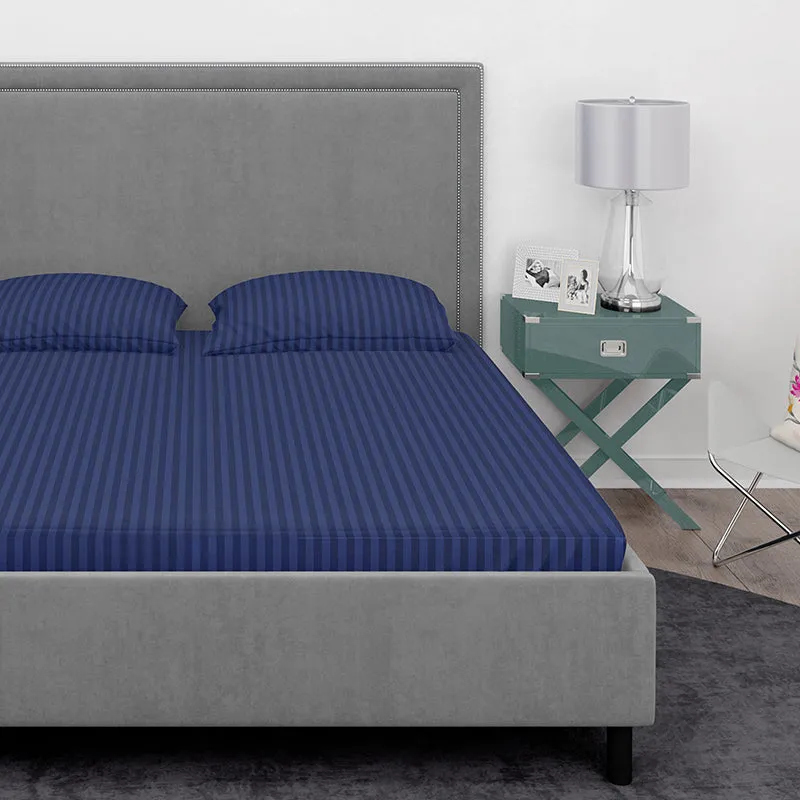 Chic Lines Geometric Cotton Bedsheet (Navy) - 210 TC media 5