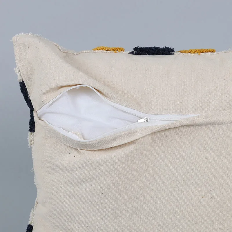 India Circus Terra Spades Tufted Cotton Cushion Cover (White & Yellow) - Set Of Two media 5