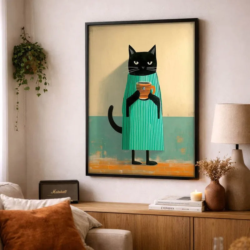 Quirky Cat Graphics Wall Painting With Frame media 4