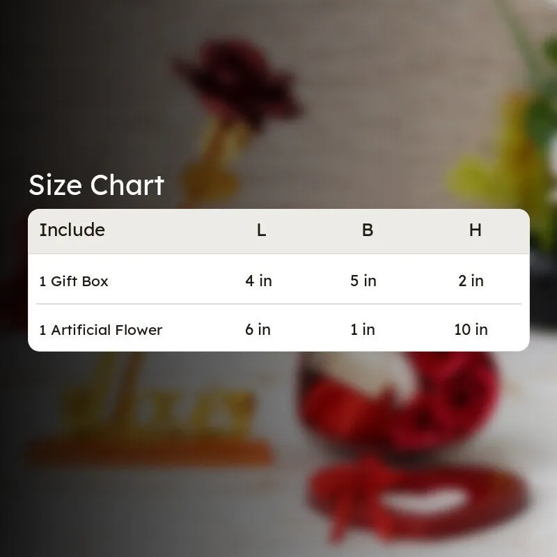 Size chart graphic for gift box and artificial flower