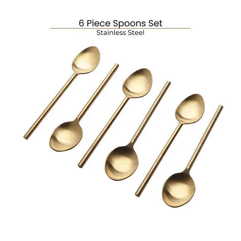 Zarifa Stainless Steel Spoon Set (Gold) - Set Of Six media 3