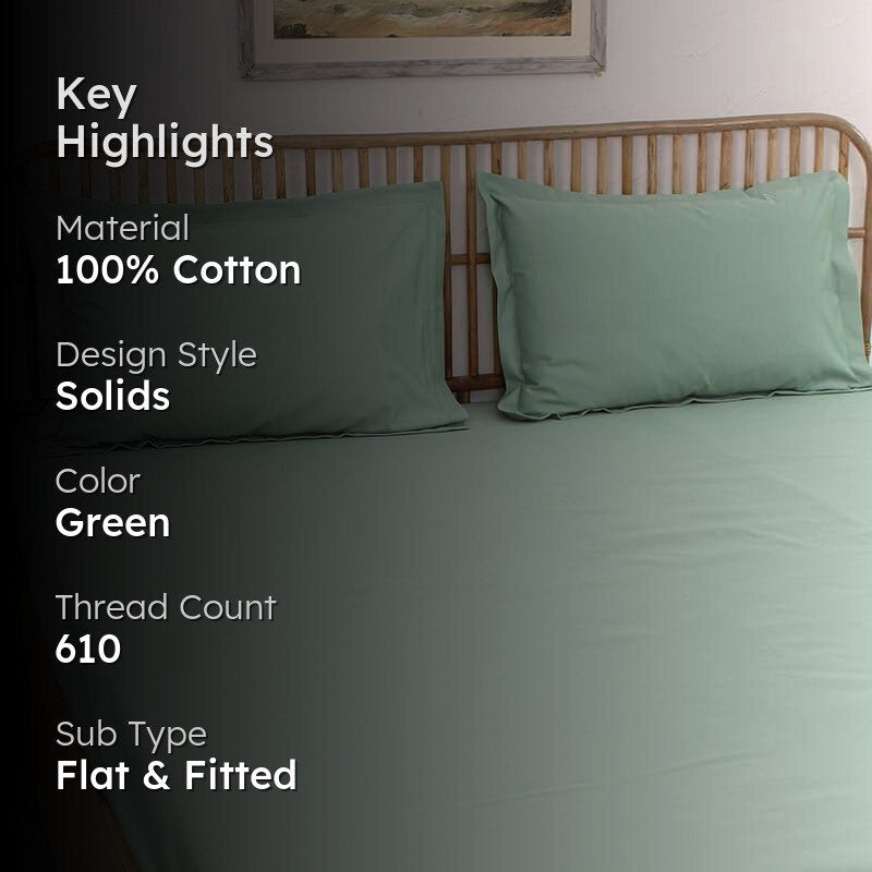 Dreamy Delight Cotton Bedsheet (Green) - 610 TC media 2
