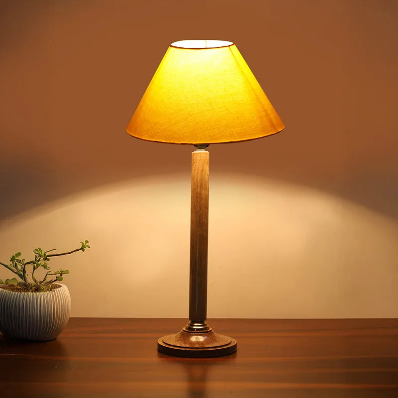 Glow Mesa Table Lamp With Wooden Base - Yellow,Brown media 2