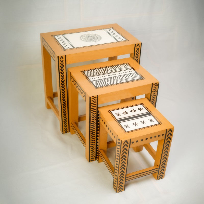 Nirva Hand Painted Mango Wood Stool - Set Of Three media 7