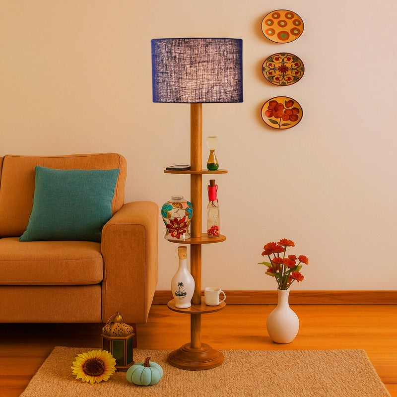 LumiCrate Tower Wooden Floor Lamp - Blue