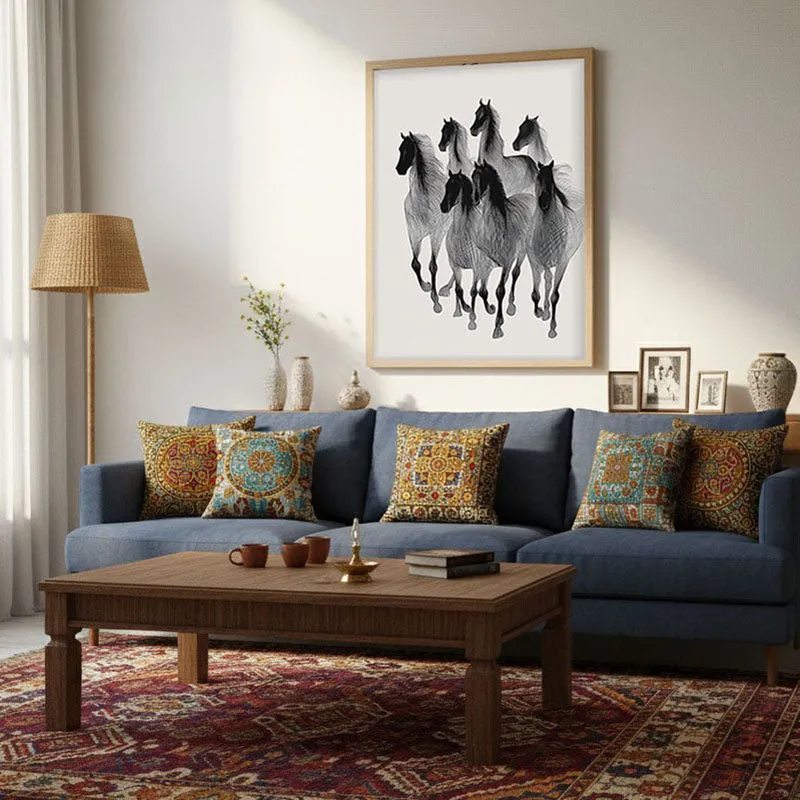 Wild Horse Cascade Wall Painting With Brown Frame media 3